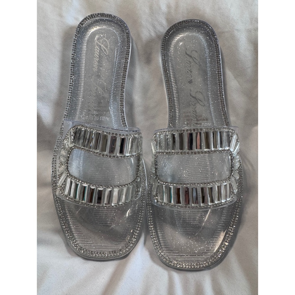Lauren Lorraine Jane Clear Crystal Embellished Jelly Slide Sandals Women 7.5